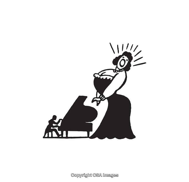 Black And White Illustration of Opera Singer with Pianist Performance