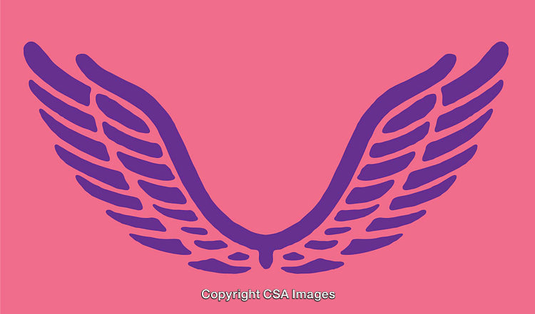 Purple Wings Graphic on Vibrant Pink Background Line Art Illustration