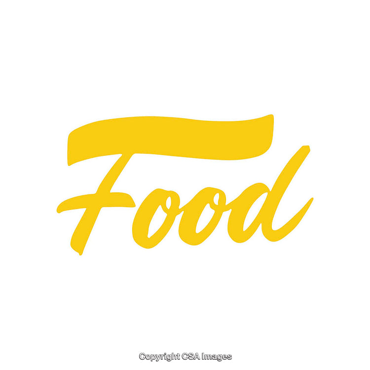 Stylish Yellow 'Food' Text Isolated on a Clean White Background