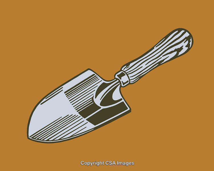 Vintage Line Art Illustration of a Garden Trowel on Solid Background