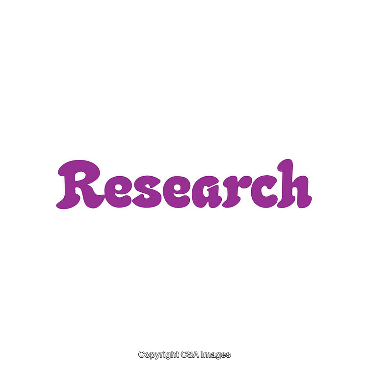 Purple Research Text on White Background Representing Study and Analysis
