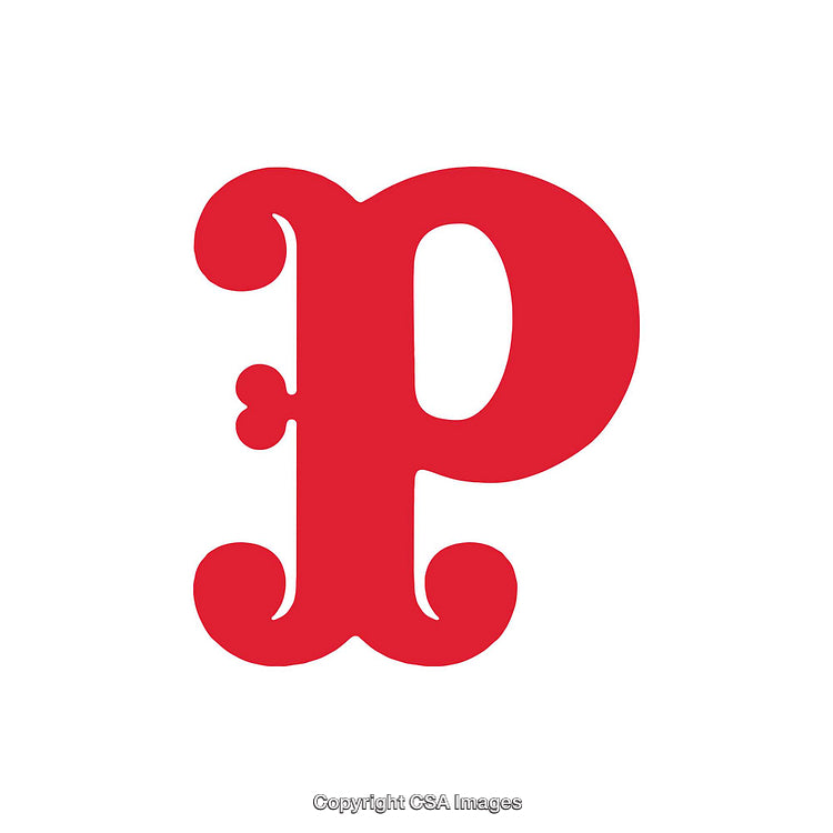 Bold Red Letter P in Decorative Typeface Over White Background