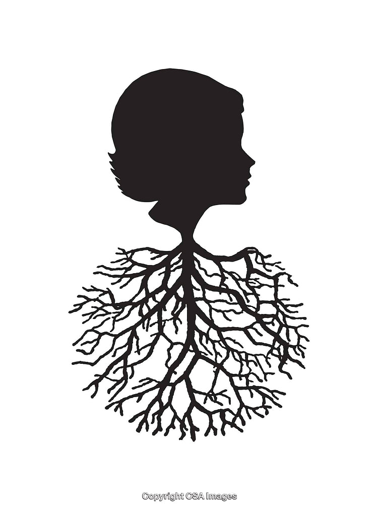 Silhouette of Child Portrait with Tree Roots Design