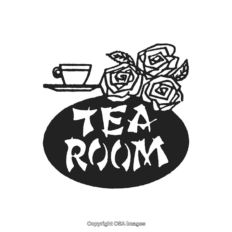 Vintage Tea Room Logo Design Featuring Teacup and Floral Motif