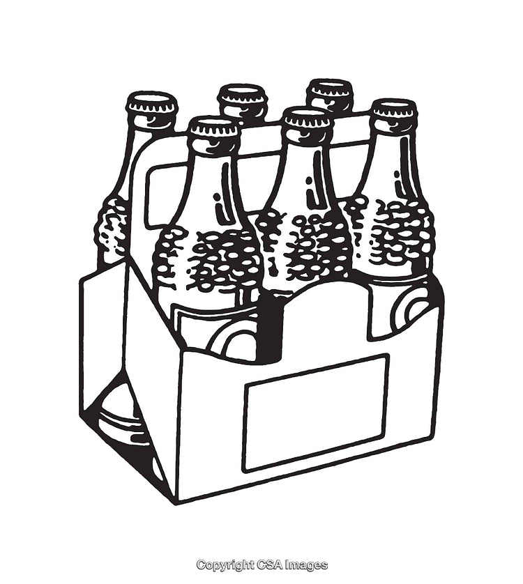 Black and White Illustration of Beverage Bottles in a Carrying Case