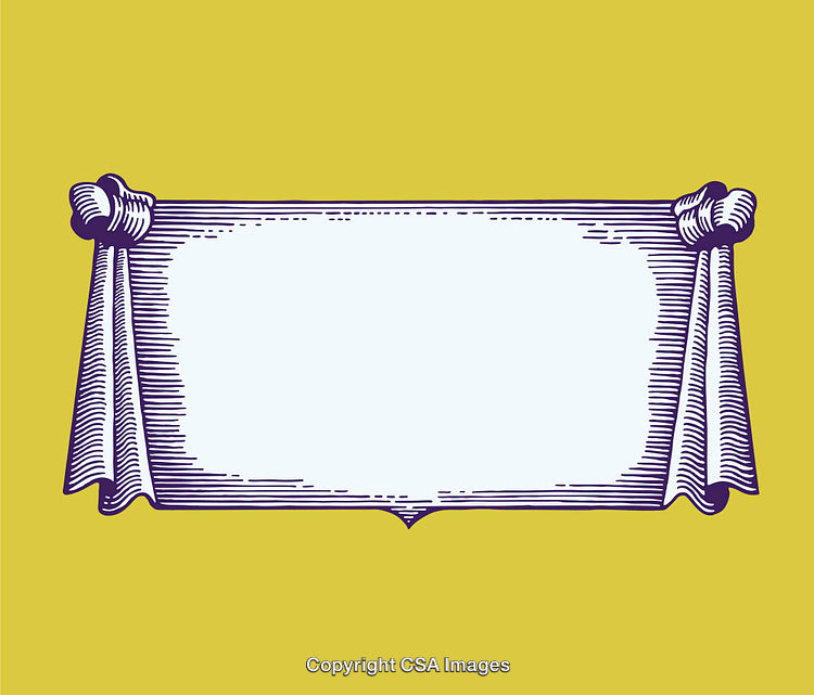 Vintage Line Art Illustration of a Framed Background with Draped Cloth