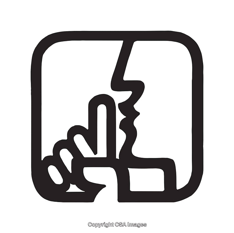 Black and White Line Art Illustration of a Quiet Gesture Symbol