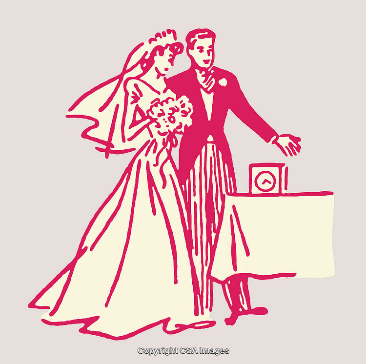 Colorful Line Art Illustration of a Wedding Couple in a Romantic Pose