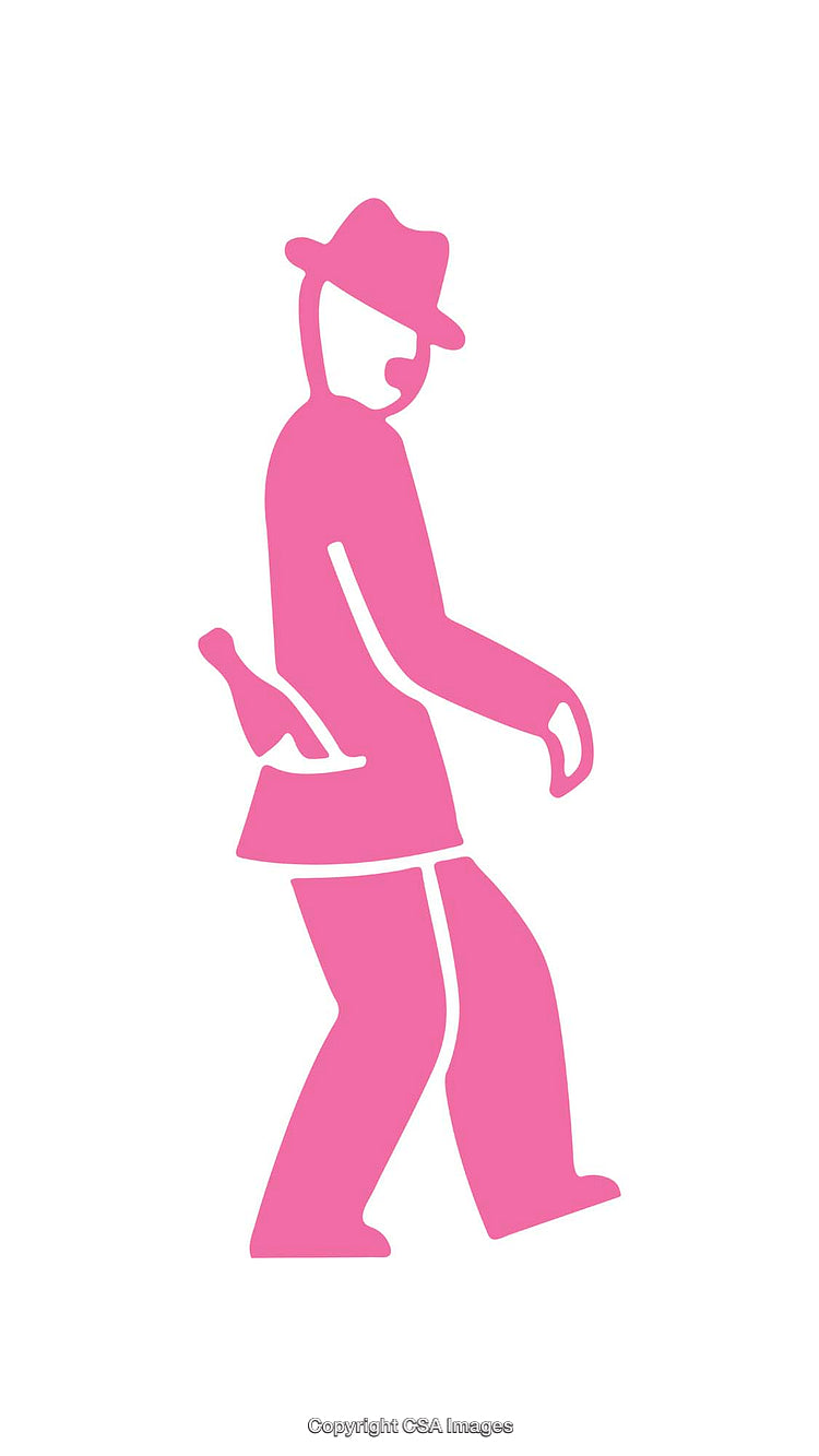 Pink Silhouette Icon of a Stylish Walking Figure in a Hat
