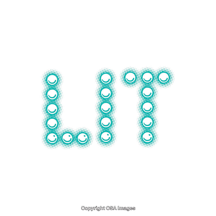 Word Art Design Featuring LIT With Smiley Faces and Bold Turquoise Theme