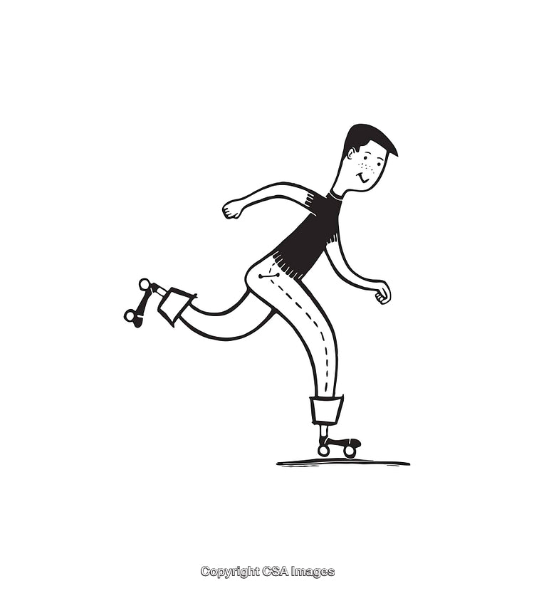 Black and White Line Art of Person Skating with Joyful Energy