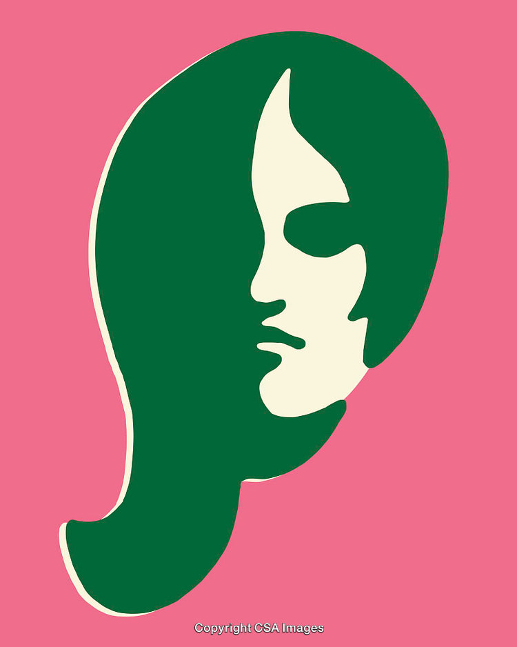 Abstract Silhouette Line Art in Pink and Green Tones
