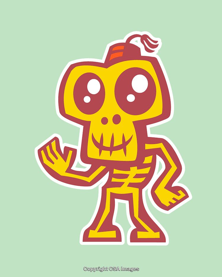 Colorful Cartoon Skeleton Character with Big Eyes and Playful Expression