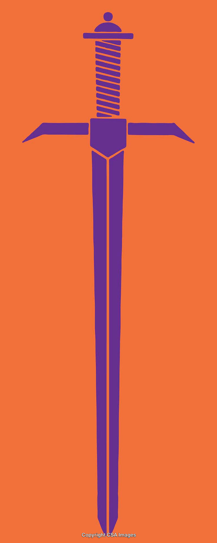 Illustration of a Purple Sword on an Orange Background in Minimalist Style