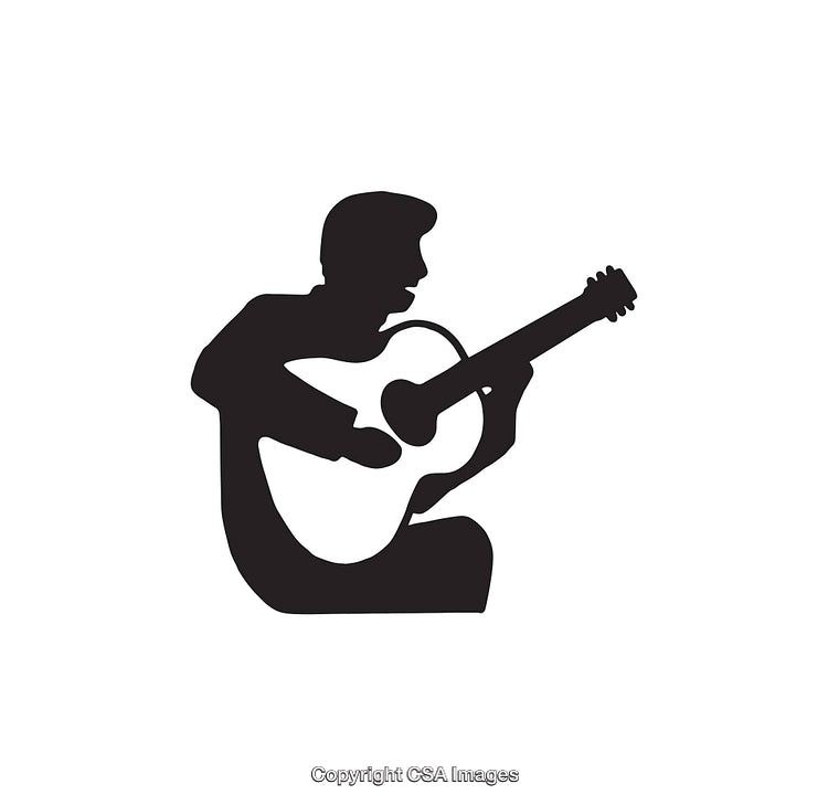 Black and White Silhouette of a Musician Playing an Acoustic Guitar