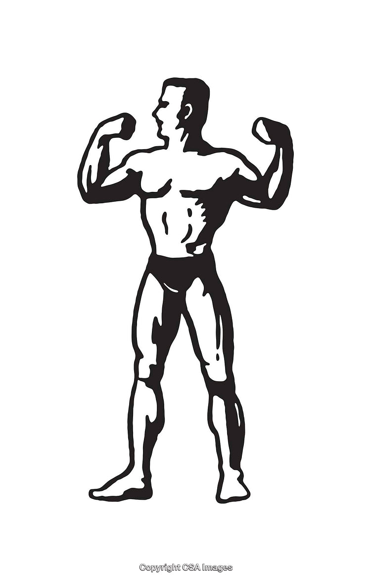 Black and White Line Art of a Bodybuilder Flexing