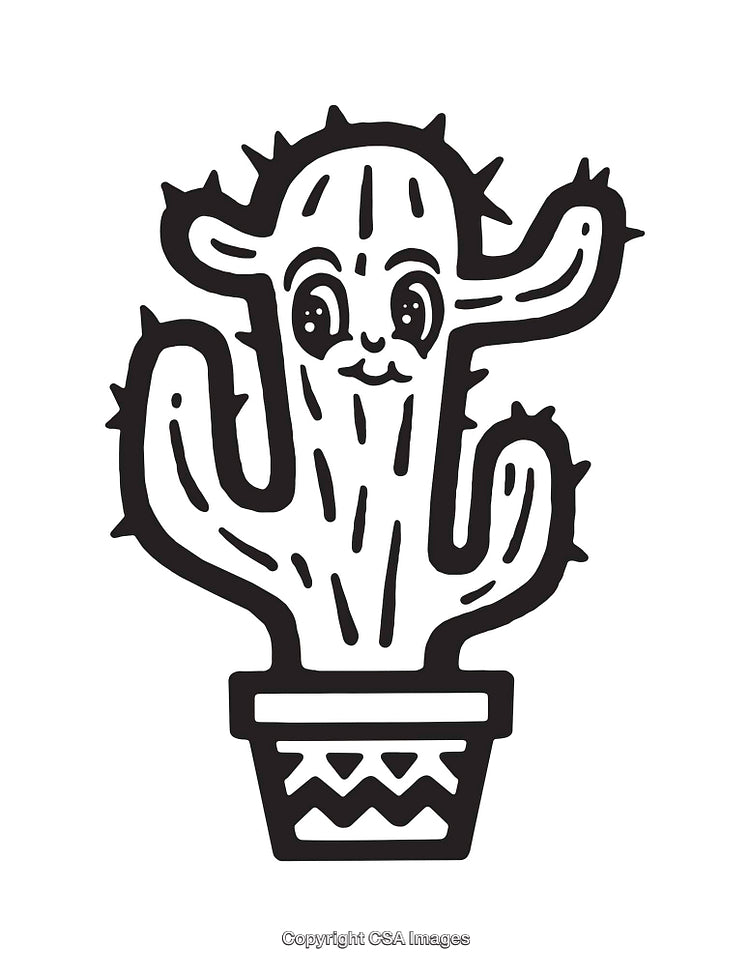 Cute Black and White Cactus Line Art Illustration in Minimalist Style
