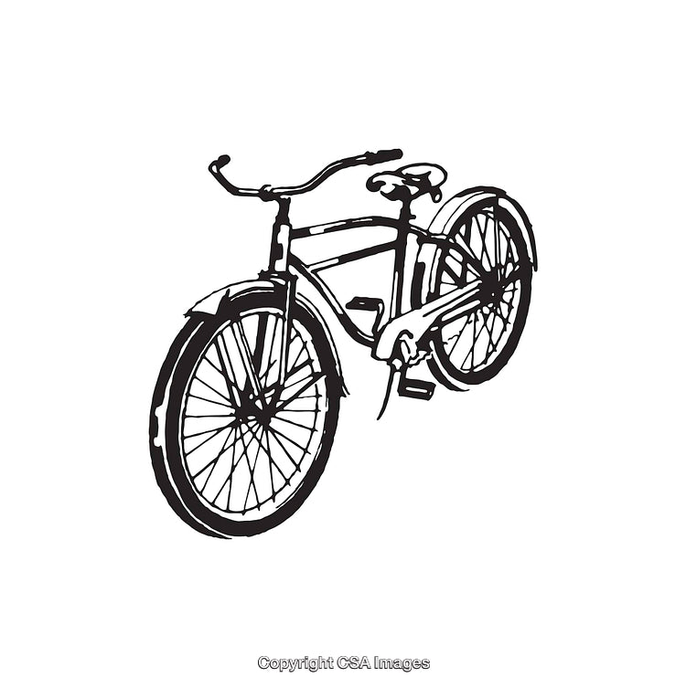 Black and White Vintage Bicycle Illustration in Line Art Style