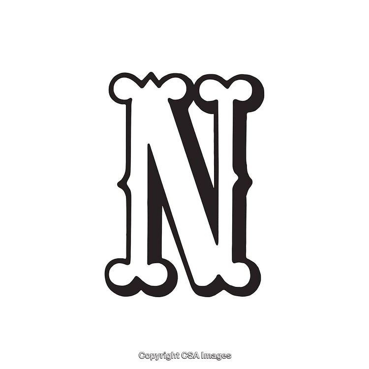 Elegant Decorative Letter N With Ornamental Design in Black and White