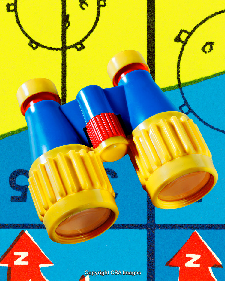 Bright Toy Binoculars on a Colorful Educational Illustration Background