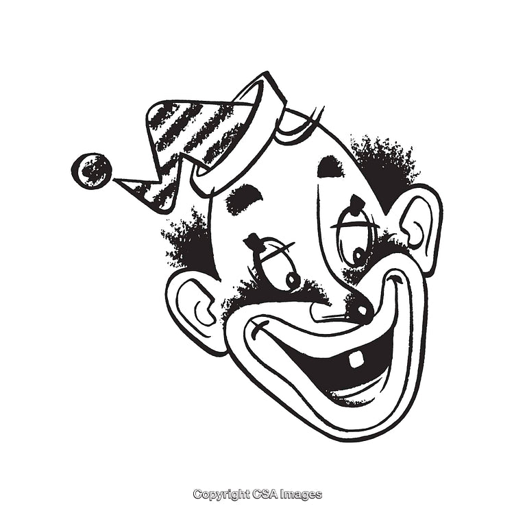 Illustration of a Cheerful Clown Face in Black and White Style