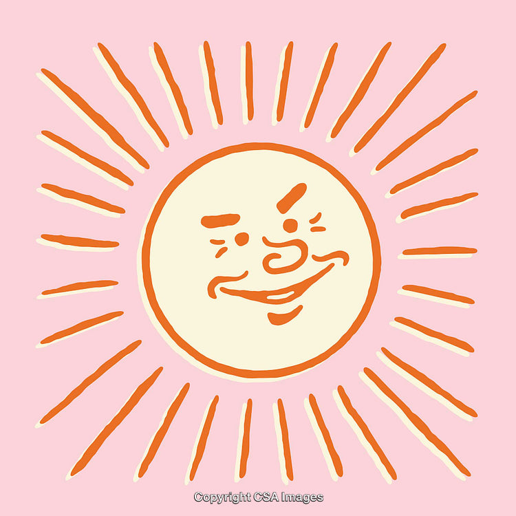 Cheerful Sun Illustration with Radiating Lines on a Pink Background