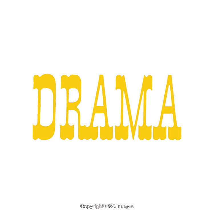 Yellow Drama Text in Decorative Bold Typeface on White Background