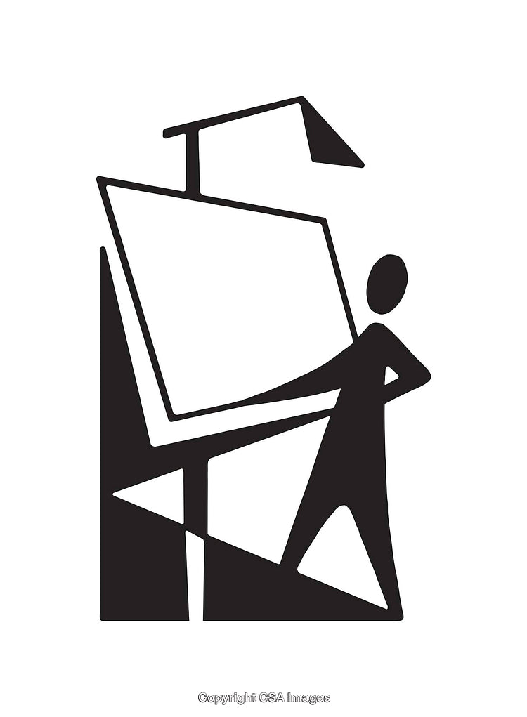 Minimalist Illustration of a Designer Sketching at a Drafting Desk