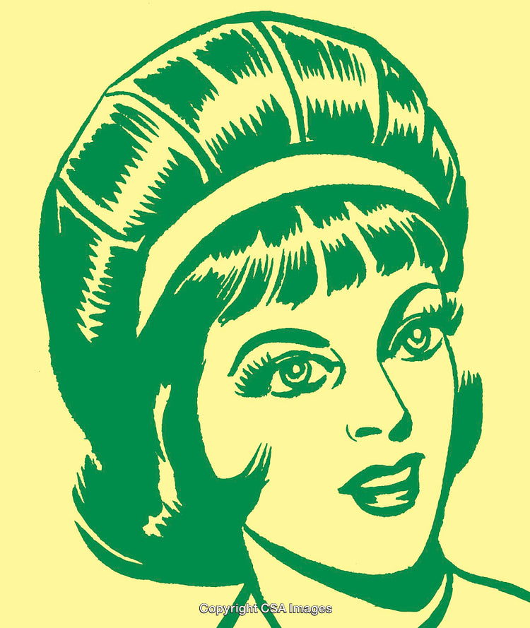 Retro Style Green Illustration of a Smiling Woman With 1960s Hair