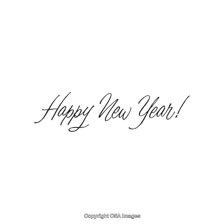 Elegant New Year Greeting Card with Black Handwritten Lettering on White