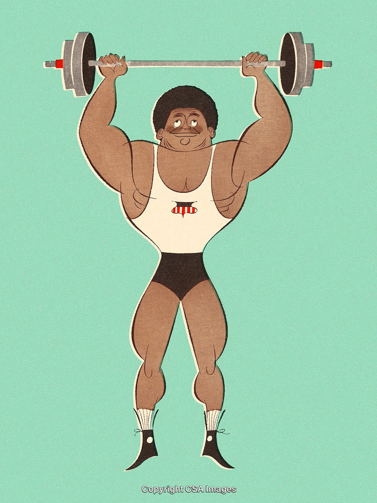 Cartoon Weightlifter in Action Displaying Strength and Fitness Skills