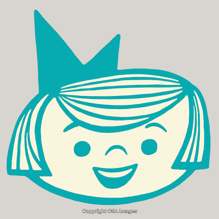 Retro Style Cartoon of Smiling Girl with Minimalistic Design