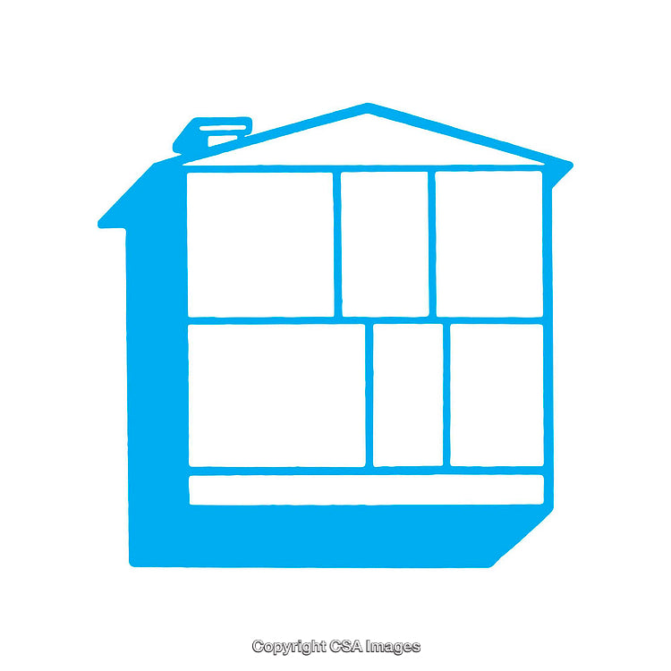 Graphic Illustration of a Simplified Modern Home in Blue and White