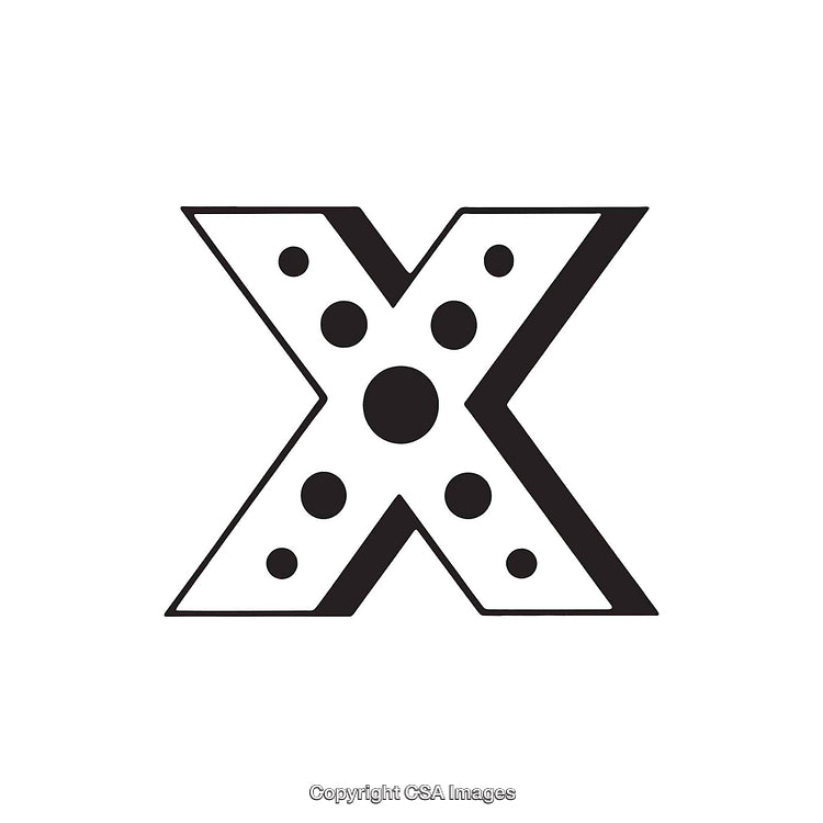 Bold Black and White Letter X with Polka Dot Design
