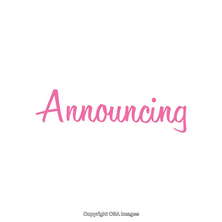 Pink Cursive Word 'Announcing' on a White Background