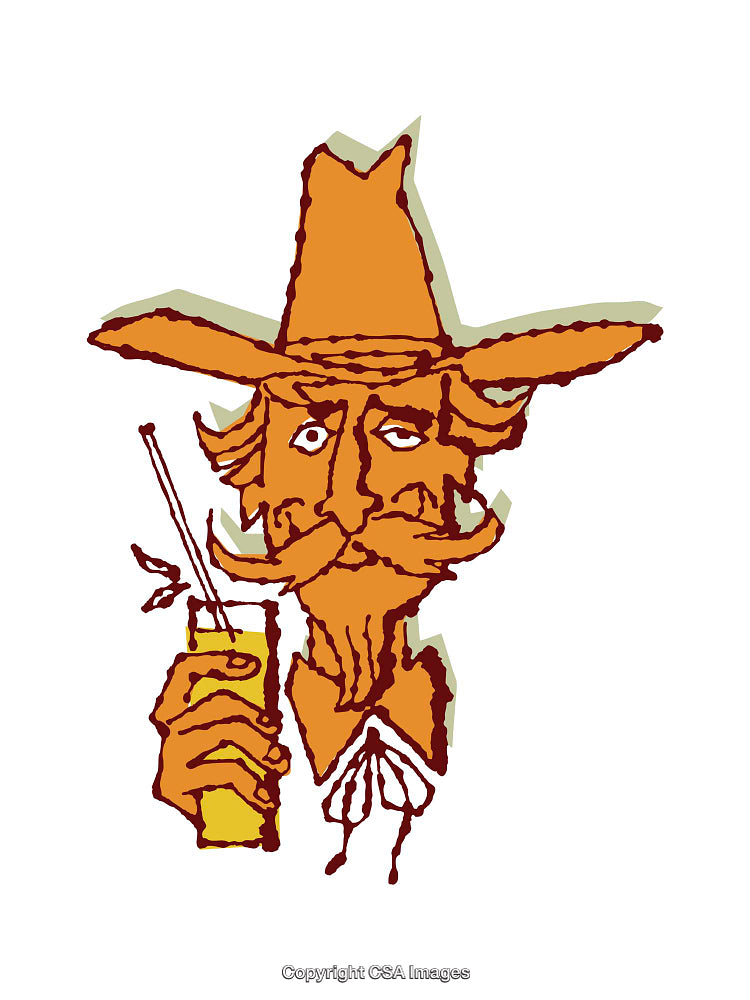 Colorful Illustration of a Cowboy Holding a Beverage