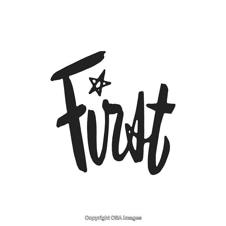 Stylized First Typography with Handwritten Design and Decorative Star Elements
