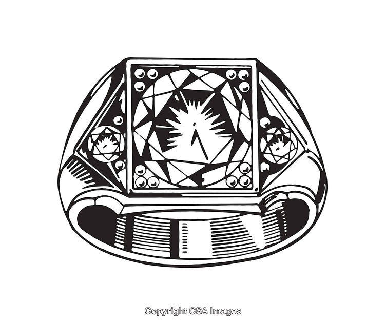 Black and White Line Art Illustration of an Elegant Gemstone Ring