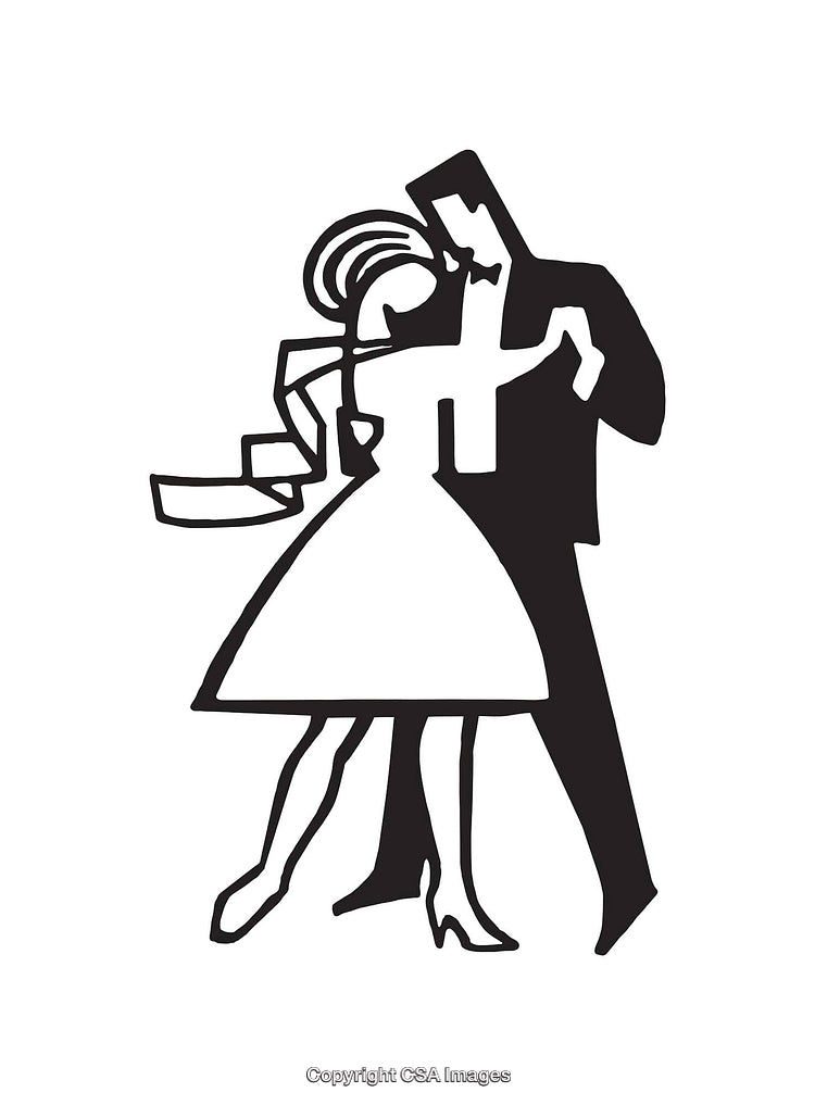 Elegant Black and White Dancing Couple Line Art Illustration