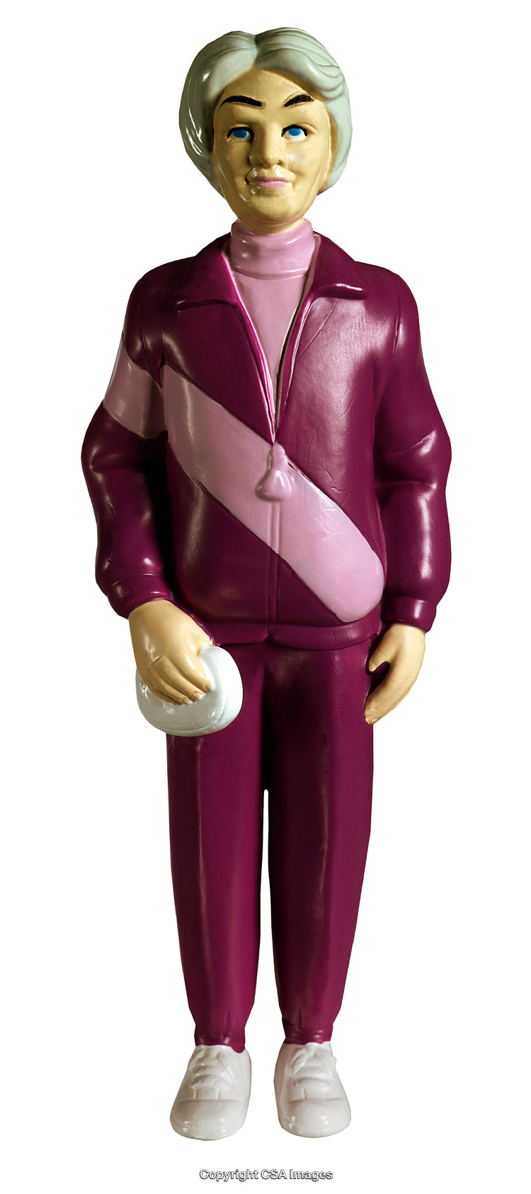 Plastic Figurine of Elderly Woman with Tracksuit and Handbag