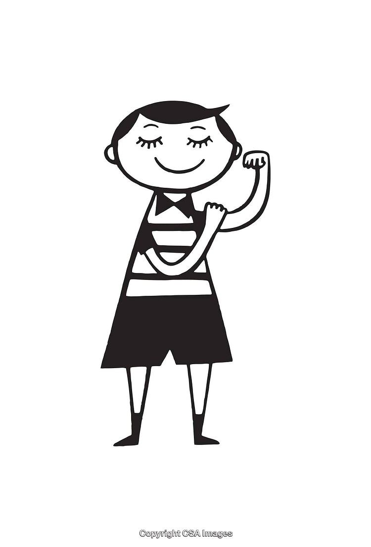Black and White Illustration of a Smiling Confident Character in a Strong Pose