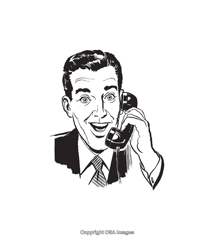 Vintage Illustration of a Businessman Talking on a Telephone in Black and White