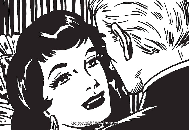 Black and White Retro Illustration of a Romantic Couple Sharing a Moment