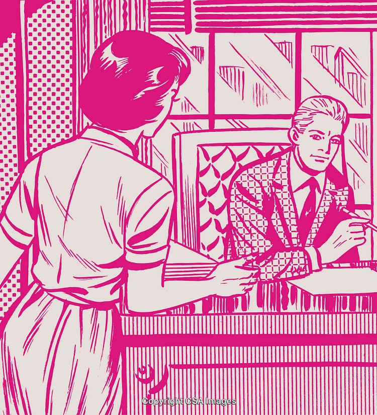 Vintage Style Illustrated Conversation in Office Setting