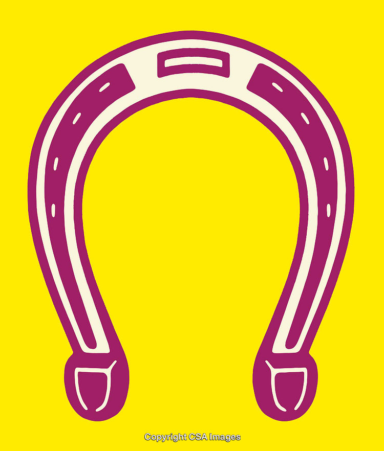 Colorful Horseshoe Illustration on Vibrant Yellow Background Symbolizing Luck and Charm
