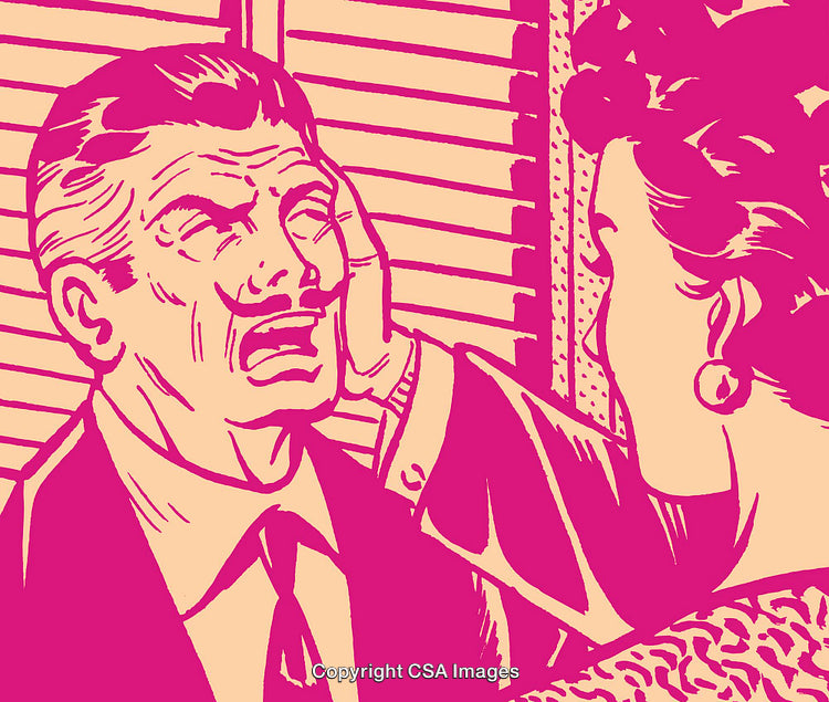 Retro Style Illustration Depicting Emotional Drama Between Two Characters