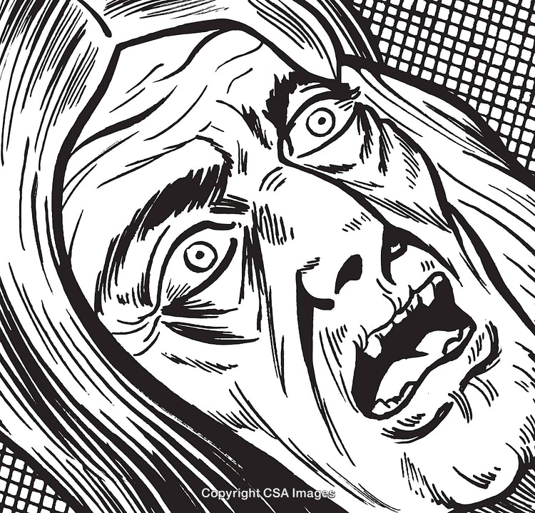 Expressive Monochrome Illustration of a Person Displaying Fear and Shock