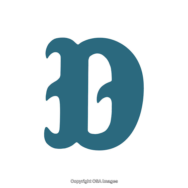 Stylized Blue Letter D in Artistic Typeface on White Background