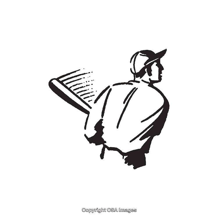 Black and White Illustration of a Baseball Player at Bat