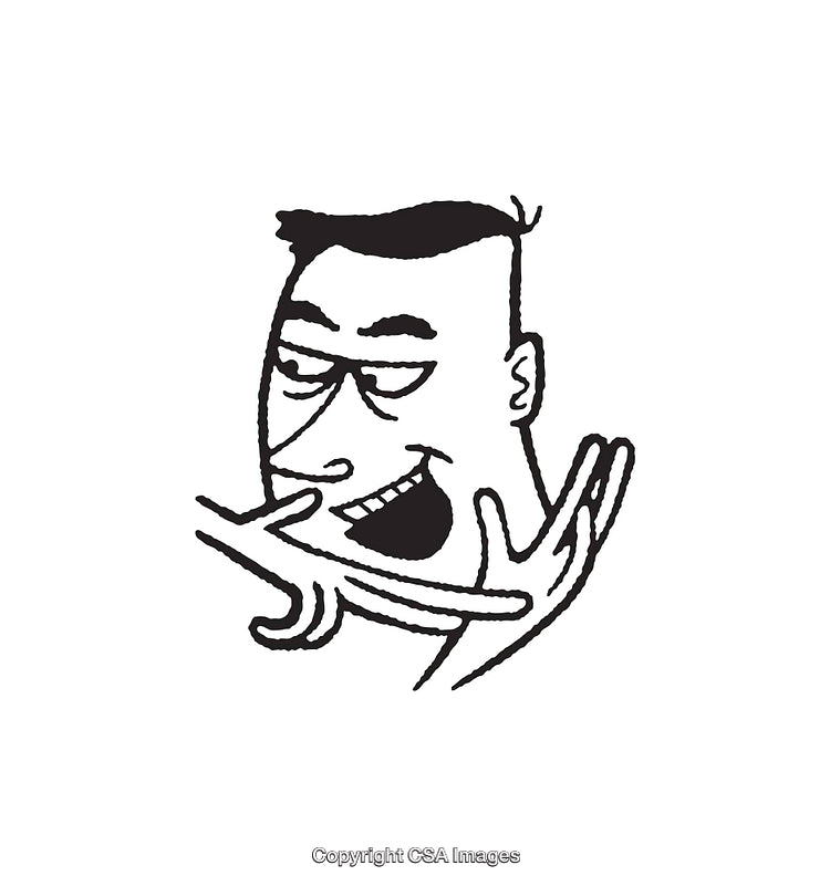 Expressive Black and White Line Art of a Laughing Character